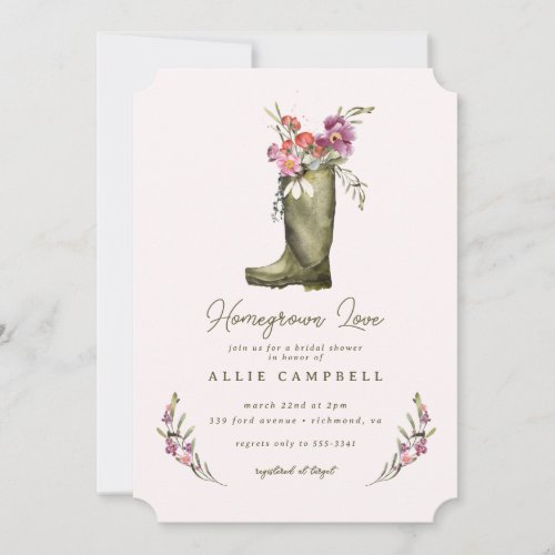 Spring Garden Pink Floral Rain Boot Bridal Shower  Invitation