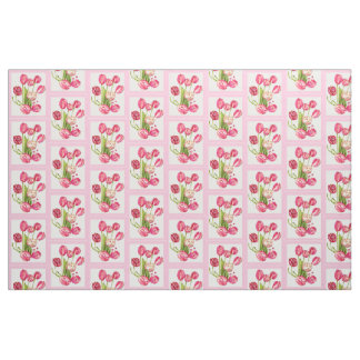 spring garden pink tulips half drop repeat fabric