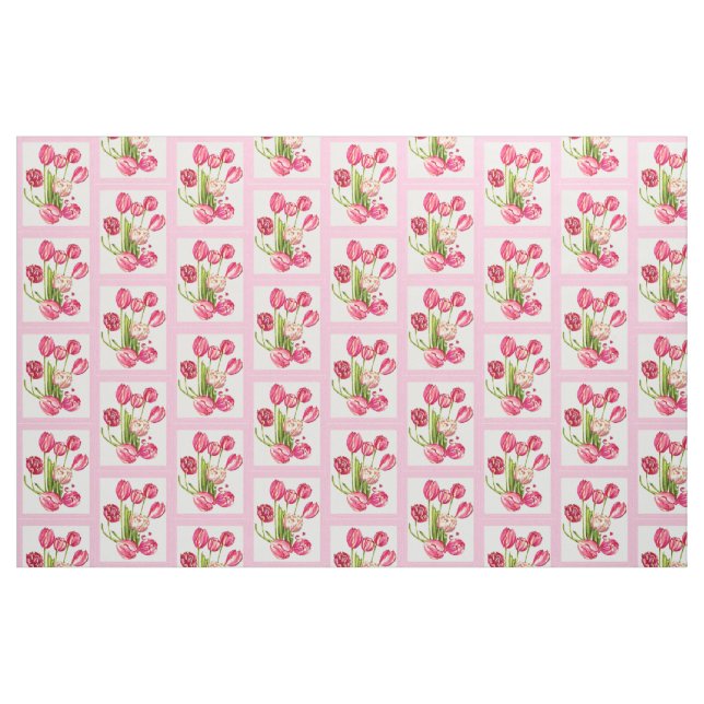spring garden pink tulips half drop repeat fabric (Fat Quarter)