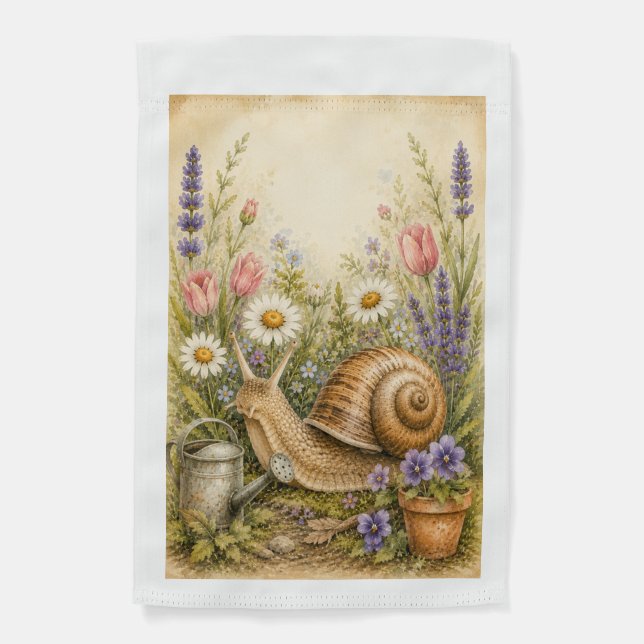 Spring Garden Snail Watercolor Flag (Front)