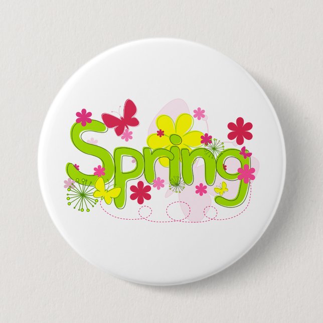 Spring Garden Typography Flowers Butterflies Button (Front)