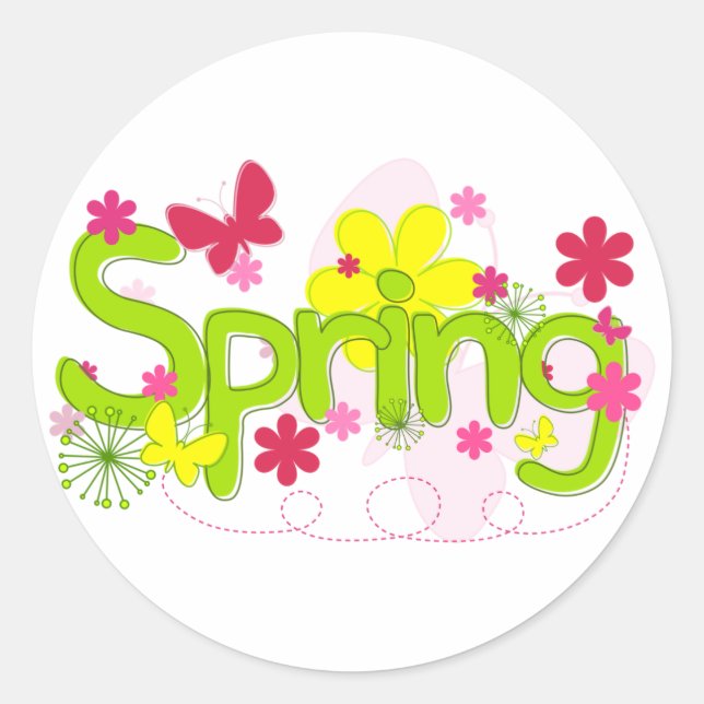 Spring Garden Typography Flowers Butterflies Classic Round Sticker (Front)