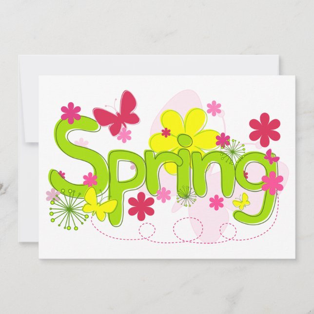 Spring Garden Typography Flowers Butterflies Invitation (Front)