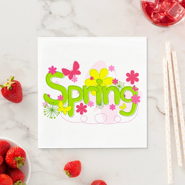 Spring Garden Typography Flowers Butterflies Napkins (Creator Uploaded)