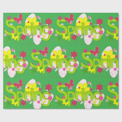 Spring Garden Typography Flowers Butterflies Wrapping Paper
