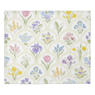 Spring Garden variety flowers in rainbow medallion Duvet Cover