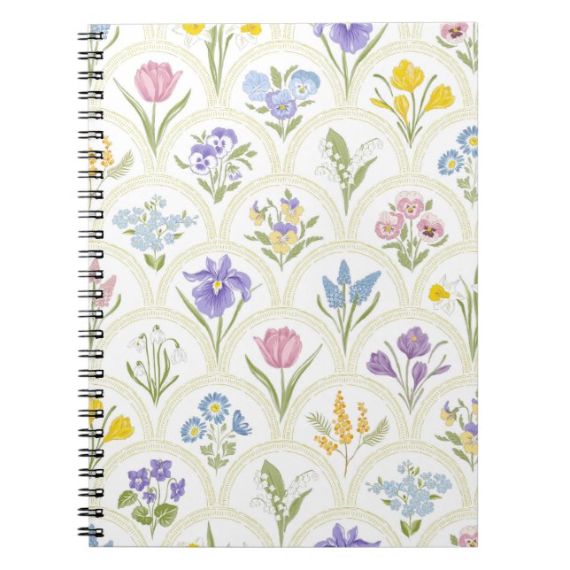Spring Garden variety flowers in rainbow medallion Notebook (Front)