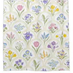 Spring Garden variety flowers in rainbow medallion Shower Curtain