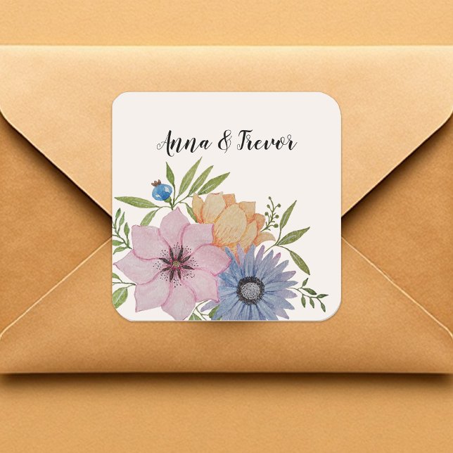 Spring Garden Watercolor Beige Neutral Square Sticker (Creator Uploaded)
