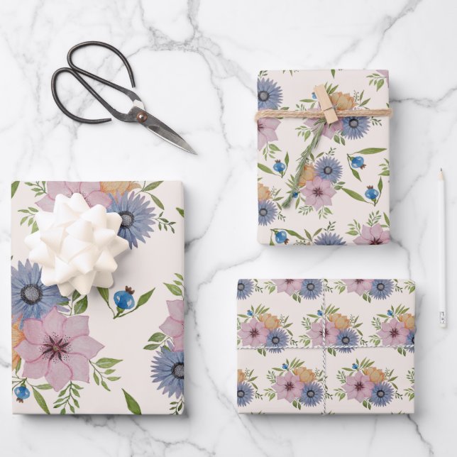 Spring Garden Watercolor Blush Pink Wrapping Paper Sheets (Front)