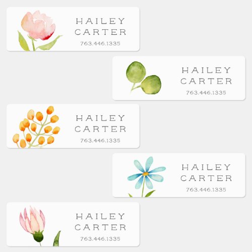 Spring Garden Watercolor Floral Kids Labels