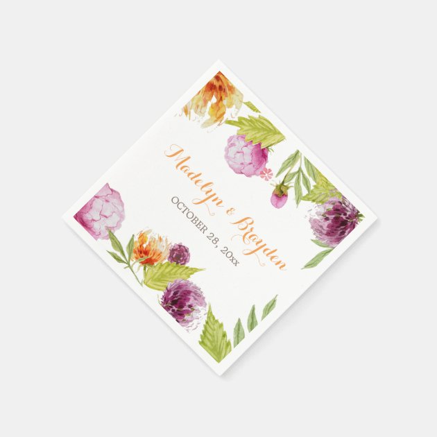 Spring Garden Watercolor Painted Floral Napkin