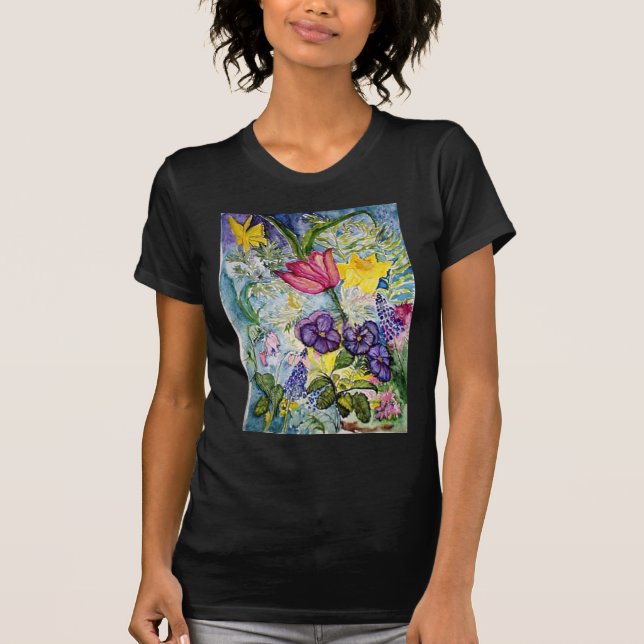 Spring Garden Watercolor Painting T-Shirt (Front)