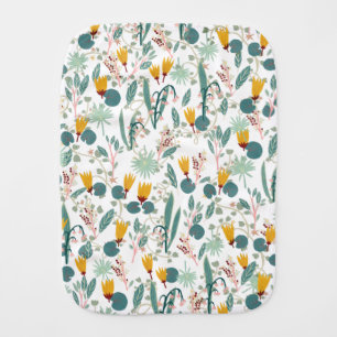 Spring Garden Waterlily Leaves Pattern White Baby Burp Cloth