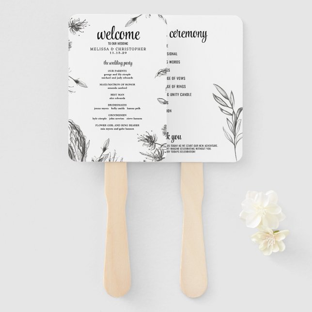 Spring Garden Wedding Ceremony Program Hand Fan (Front and Back)