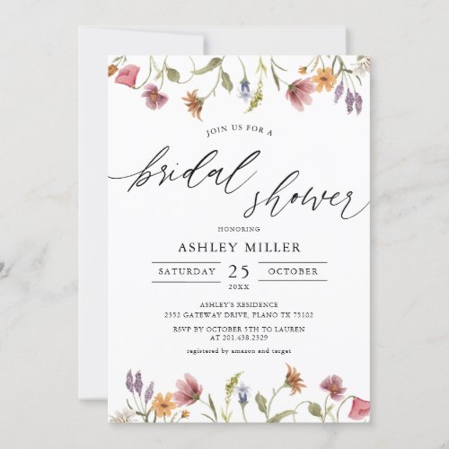 Spring Garden Wildflower Bridal Shower Invitation