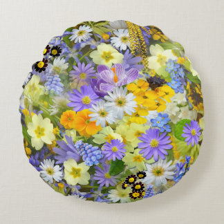 Spring Garden Wildflower Floral Pattern Round Pillow