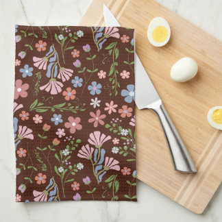 Spring Garden with Chocolate Brown Background Kitchen Towel