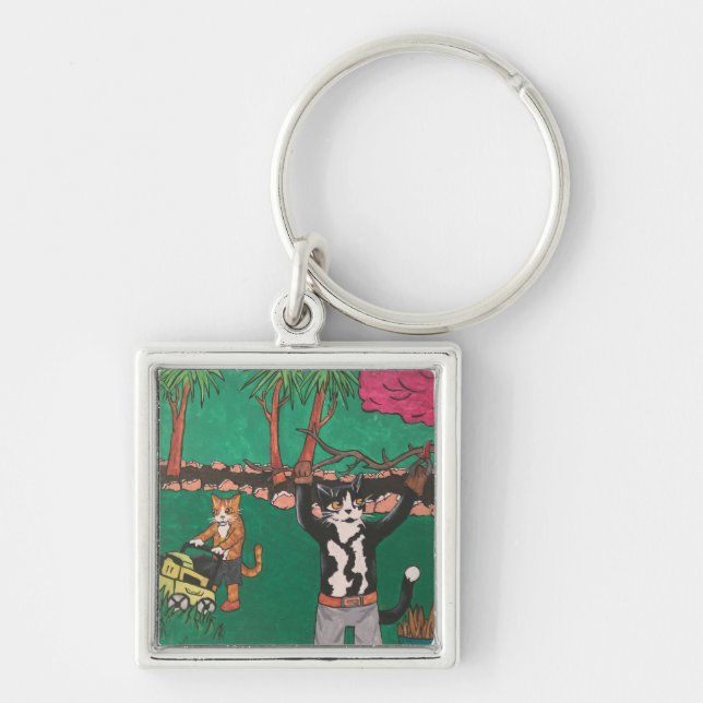 Spring Gardening Cats Keychain (Front)