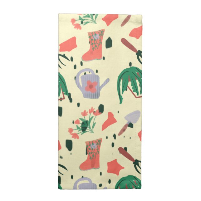Spring Gardening Doodle Illustration Cloth Napkin (Half Fold)