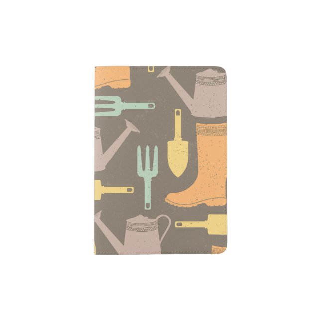 Spring gardening Tools Brown Yellow Pattern Passport Holder (Front)