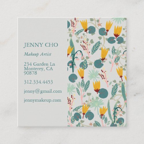 Spring Gardens Botanical Pattern Soft Gray Square Business Card