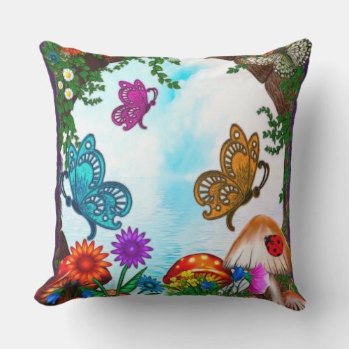 Spring Gardens Whimsical Fantasy Art Throw Pillow