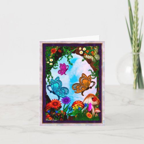 Spring Gardens Whimsical Fantasy BLANK Stationary Note Card