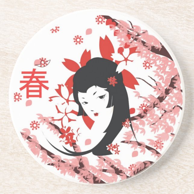 Spring Geisha Drink Coaster (Front)