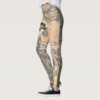 Spring Geisha With Fans In Kimono Leggings by AlignBoutique at Zazzle