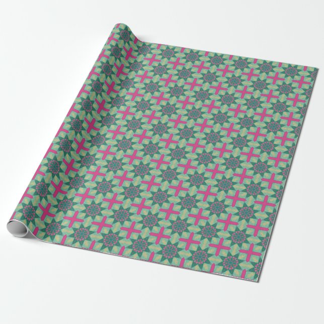 Spring Geometric Green Pink No1 Wrapping Paper (Unrolled)