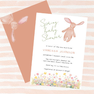 Spring Girl Baby Shower Pink Bunny Wildflowers Invitation