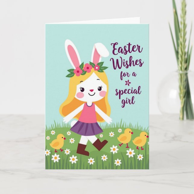 Spring Girl Easter Wishes Card (Front)