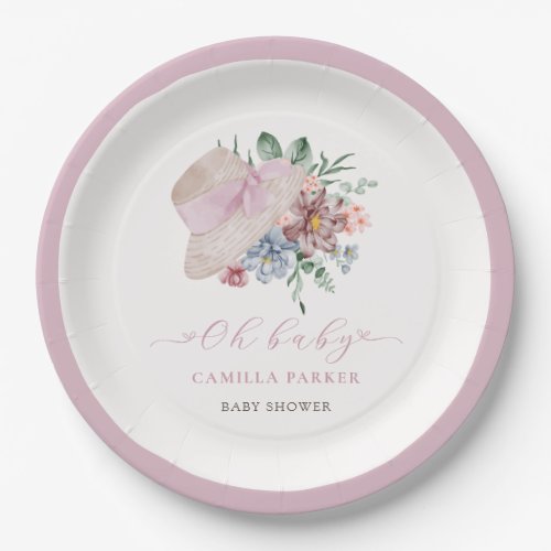 Spring Girl Garden Hat Baby Shower Welcome Sign Paper Plates