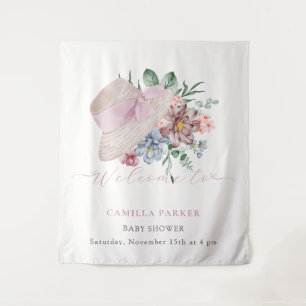 Spring Girl Garden Hat Baby Shower Welcome Sign Tapestry