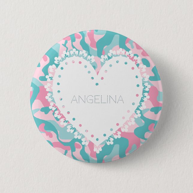 Spring Girly Camouflage Personalize Button (Front)