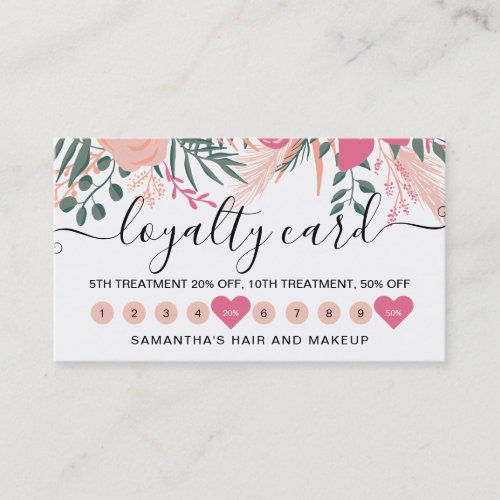 Spring girly pink floral 10 punches script font loyalty card