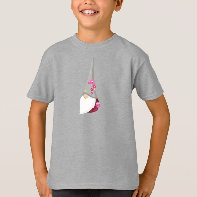 Spring Gnome, Cute Gnome, Garden Gnome, Flowers T-Shirt (Front)