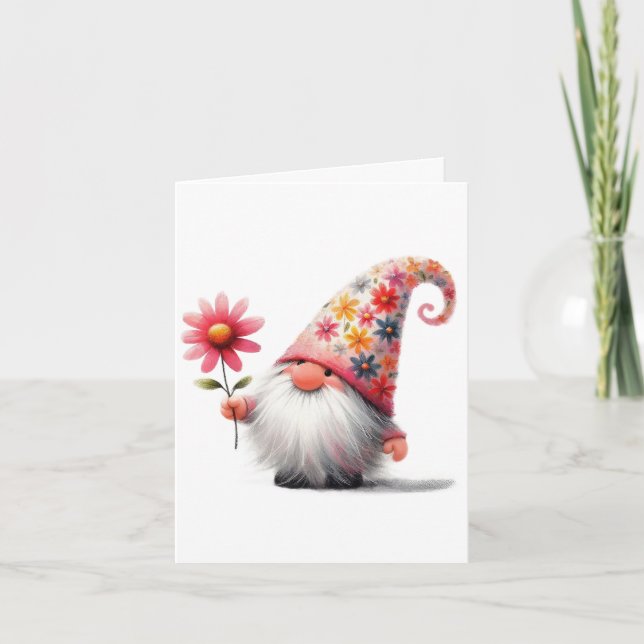 Spring Gnome Folded Card-Customizable Card (Front)