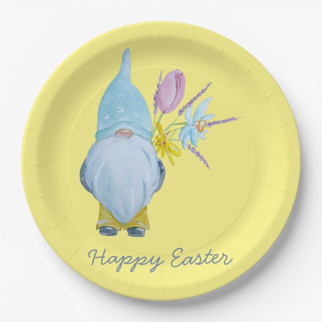 Spring Gnome Happy Easter Paper Plates (Front)