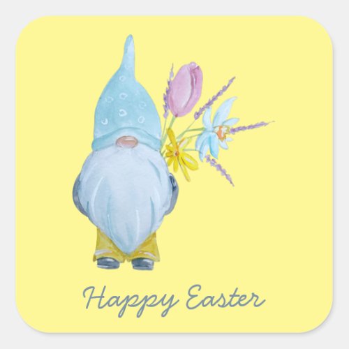 Spring Gnome Happy Easter Square Sticker