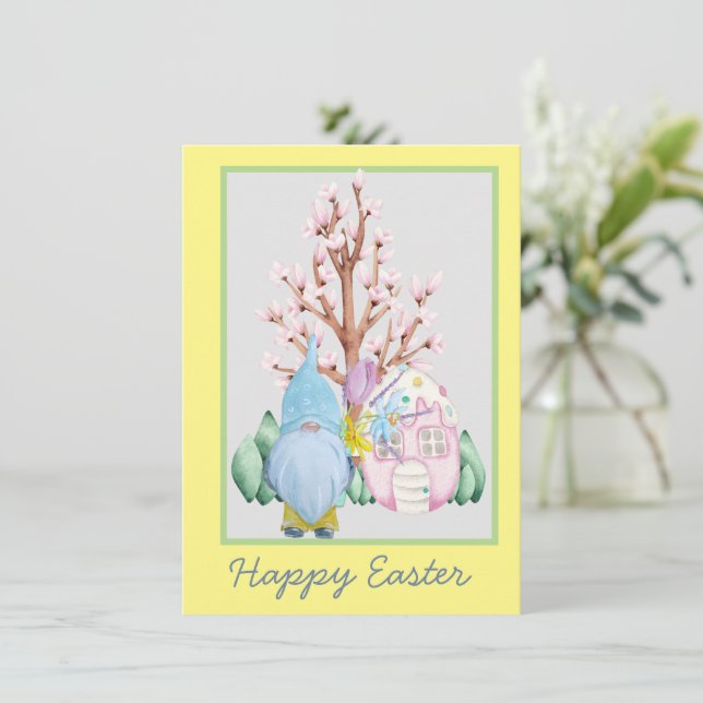 Spring Gnome Home Happy Easter Card (Standing Front)