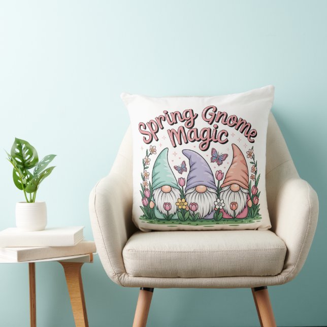 Spring Gnome Magic Throw Pillow (Chair)
