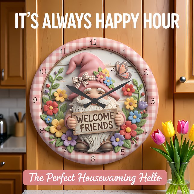 Spring Gnome Welcome Friends Large Clock (Creator Uploaded)