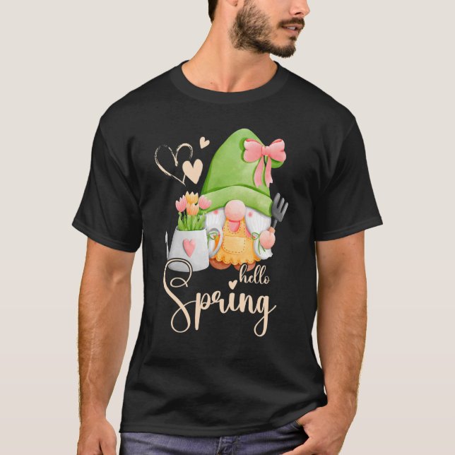 Spring, gnome with flowers, flower care, florist T-Shirt (Front)