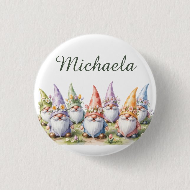 Spring Gnomes in a Meadow Button (Front)