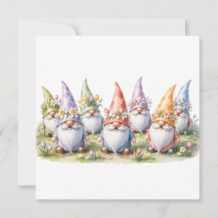Spring Gnomes in a Meadow Holiday Card