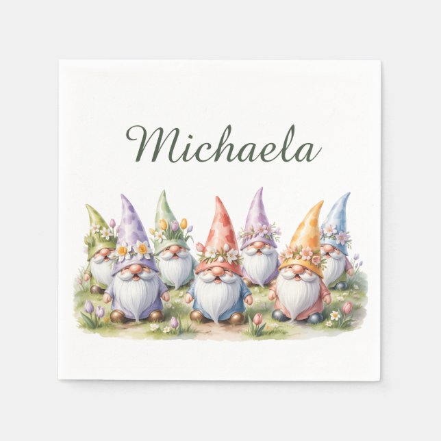 Spring Gnomes in a Meadow Napkins (Front)