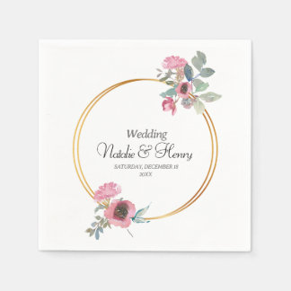 Spring Gold and Watercolor Wedding Napkins
