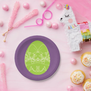 Spring Green Abstract Easter Bunny Egg Paper Plate